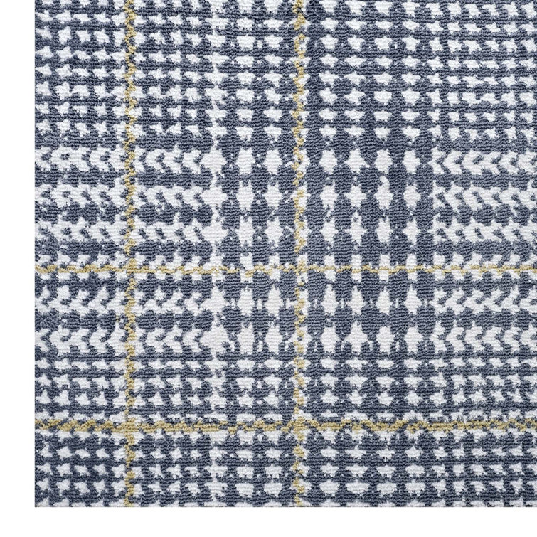Kaja Black and White Synthetic Abstract Plaid Area Rug