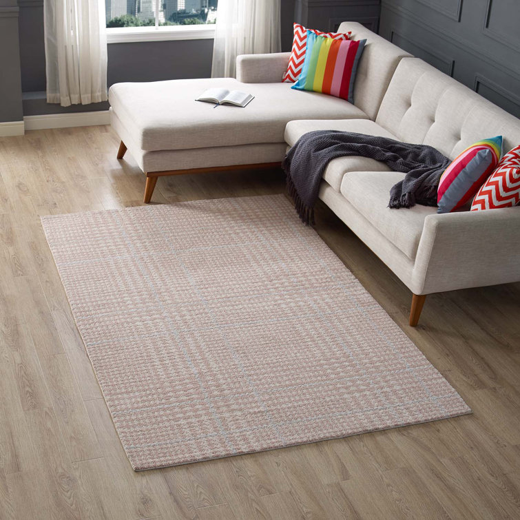 Kaja Black and White Synthetic Abstract Plaid Area Rug
