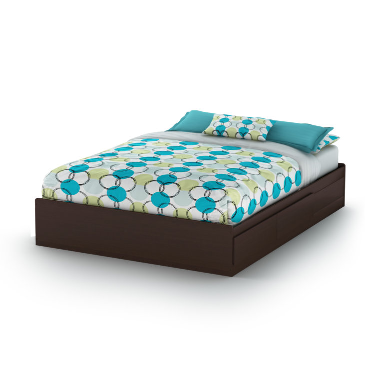 White Queen Platform Bed with Storage Drawers