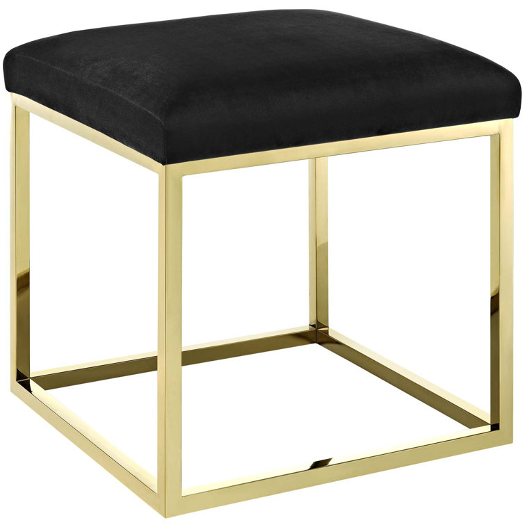 Anticipate Black Velvet and Gold Stainless Steel Tufted Ottoman