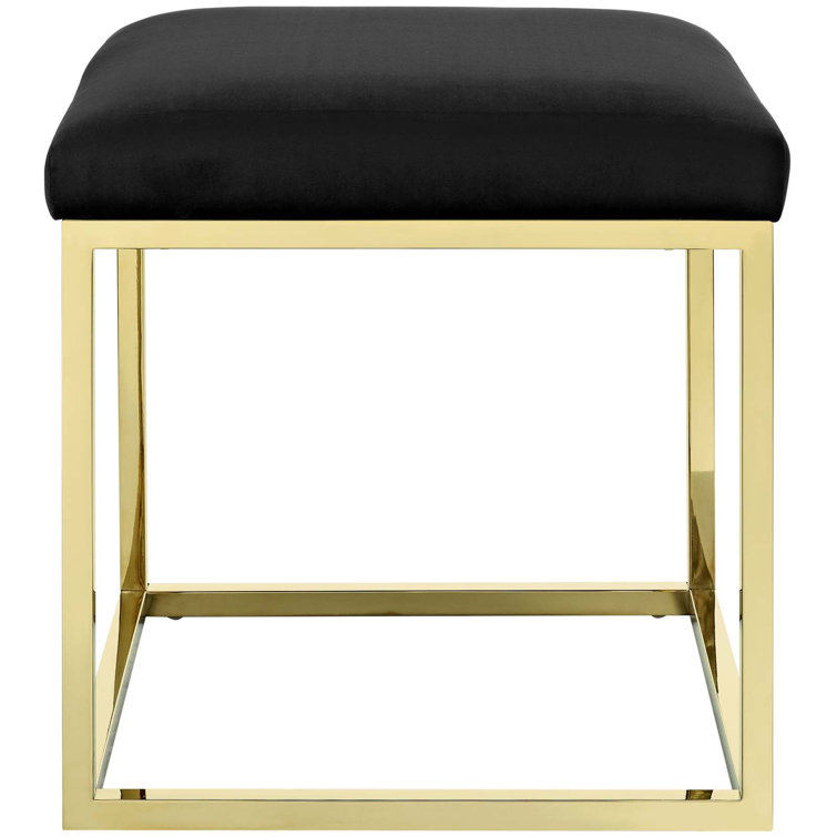 Anticipate Black Velvet and Gold Stainless Steel Tufted Ottoman