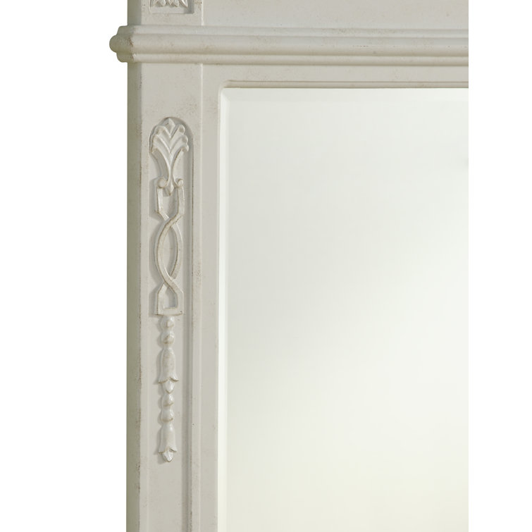 Antique White Rectangular Wood Bathroom Vanity Mirror