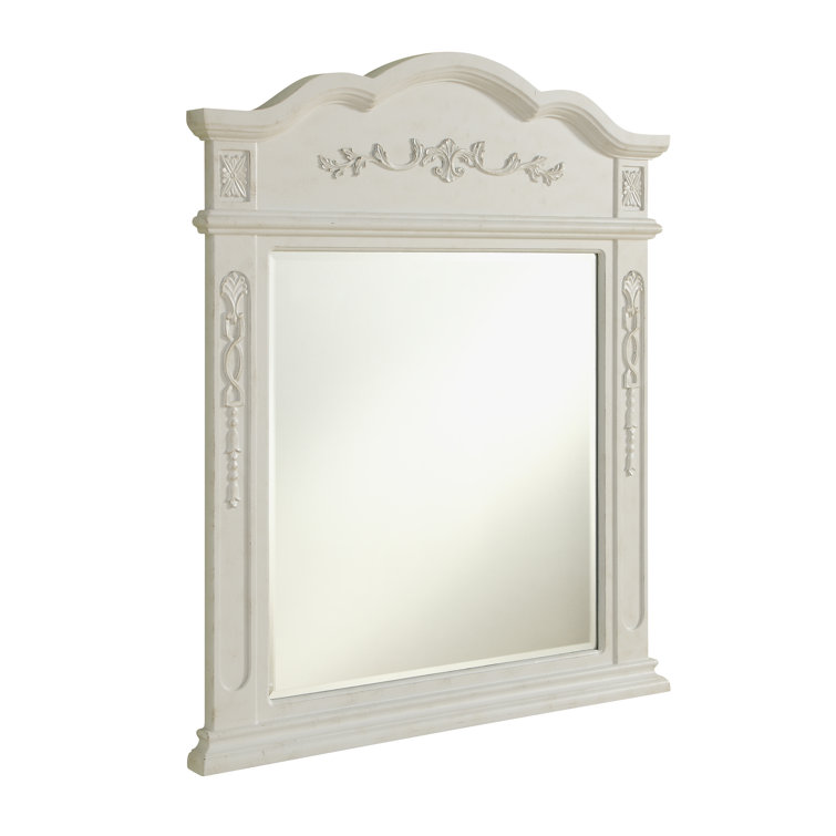 Antique White Rectangular Wood Bathroom Vanity Mirror