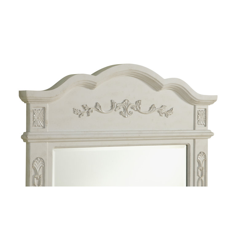 Antique White Rectangular Wood Bathroom Vanity Mirror