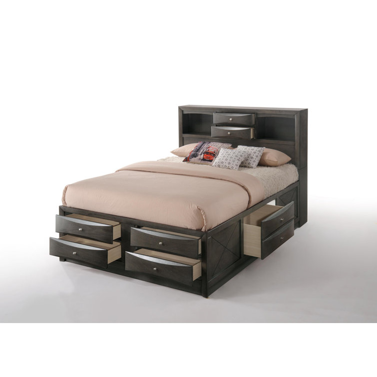 Gray Oak Full Double Captain's Bed with Bookcase and Storage