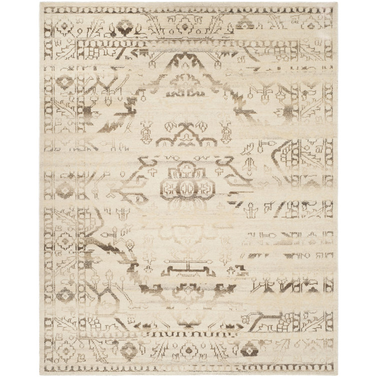 Elegant Hand-Knotted Natural Wool 9' x 12' Rectangular Area Rug