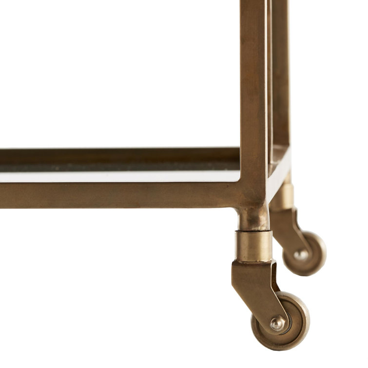 Jak 36" Antiqued Brass and Black Glass Bar Cart with Storage