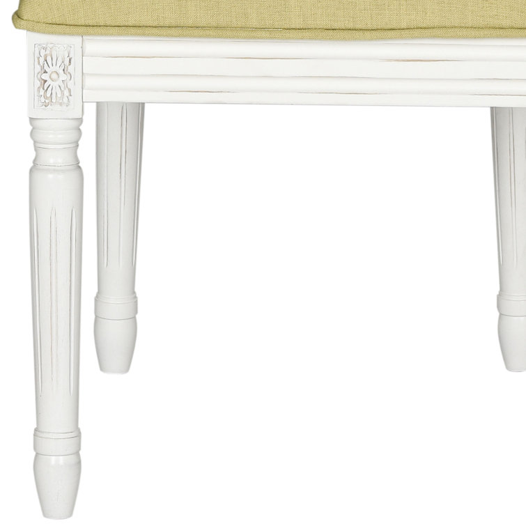 Spring Green and Cream Linen Upholstered Side Chair with Wood Frame