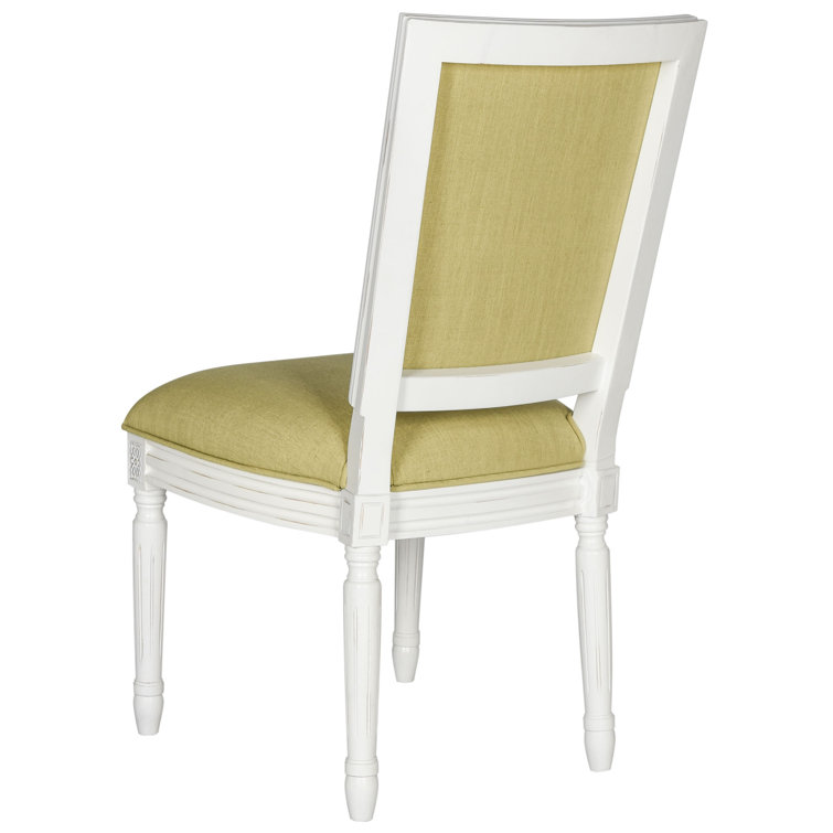 Spring Green and Cream Linen Upholstered Side Chair with Wood Frame