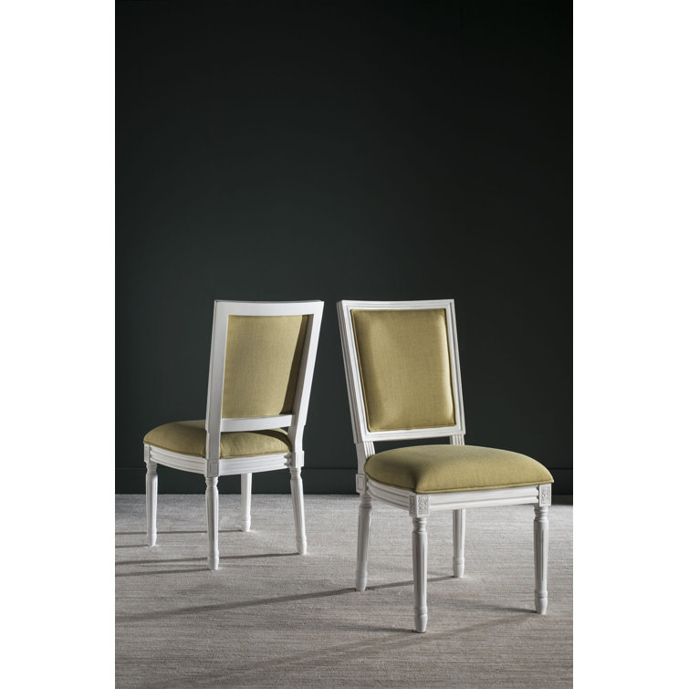 Spring Green and Cream Linen Upholstered Side Chair with Wood Frame