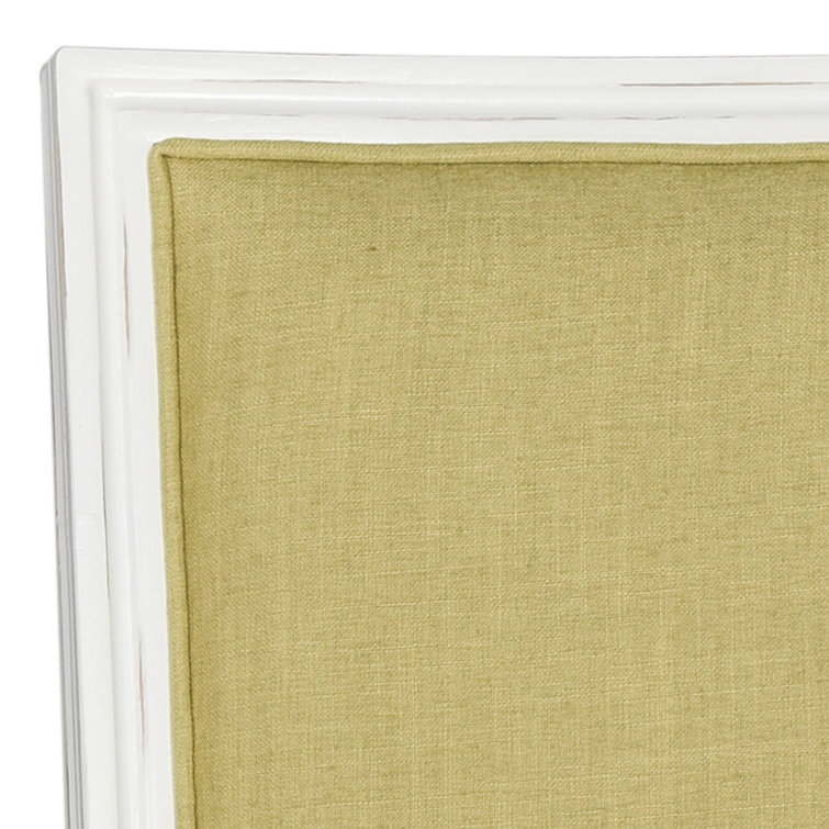 Spring Green and Cream Linen Upholstered Side Chair with Wood Frame