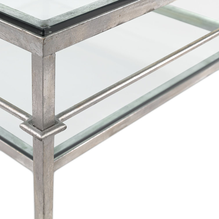 Mieka Silver Glass Coffee Table with Storage Shelf