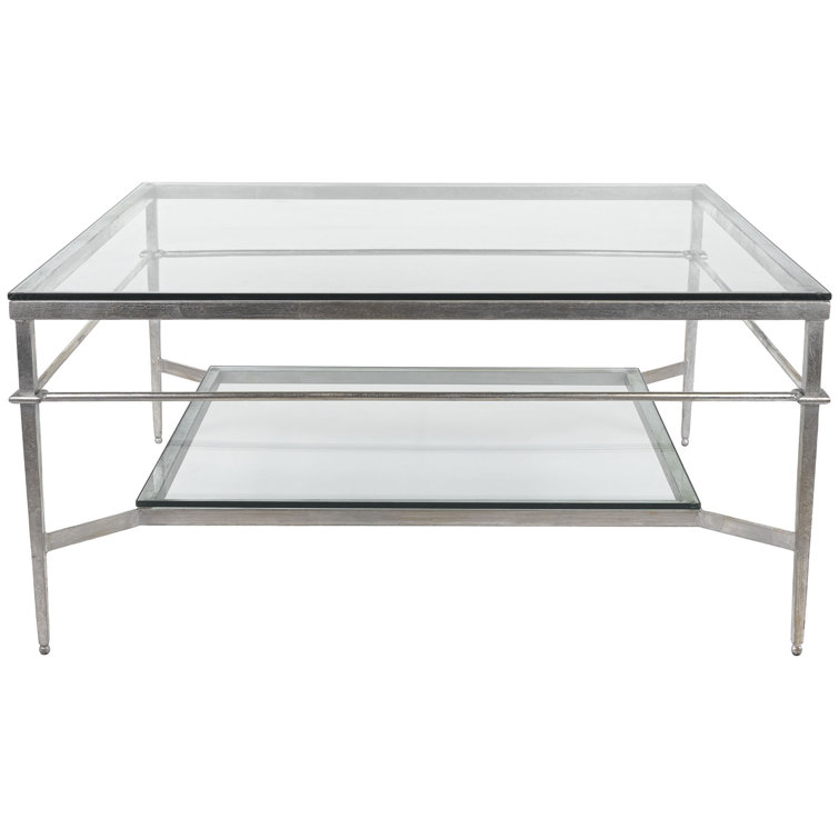 Mieka Silver Glass Coffee Table with Storage Shelf