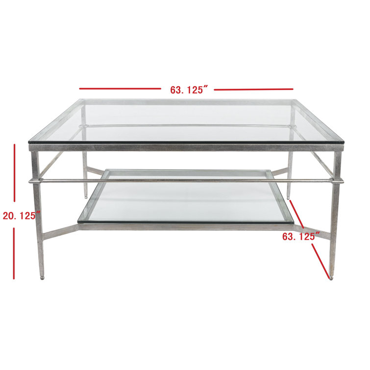 Mieka Silver Glass Coffee Table with Storage Shelf
