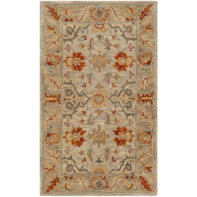 Handmade Red and Beige Wool Tufted Area Rug