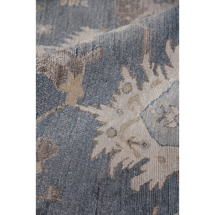 Medium Blue Hand-Knotted Viscose and Cotton 8' x 10' Area Rug
