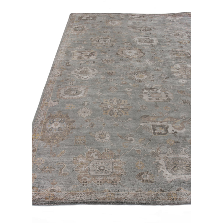 Hand-Knotted Blue and Gray 10' x 14' Viscose Area Rug