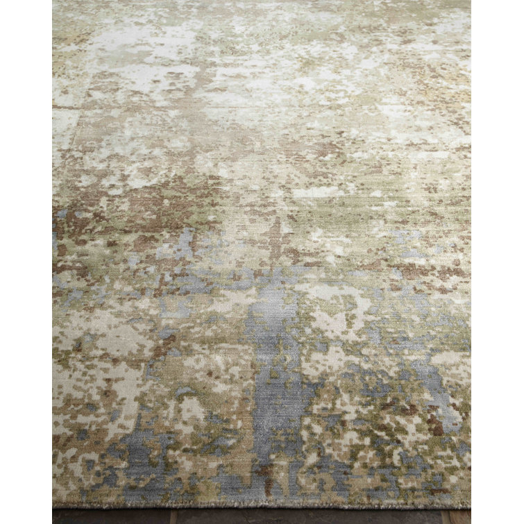 Handmade Brown/Ivory Abstract Viscose Rectangular Rug 8' x 10'