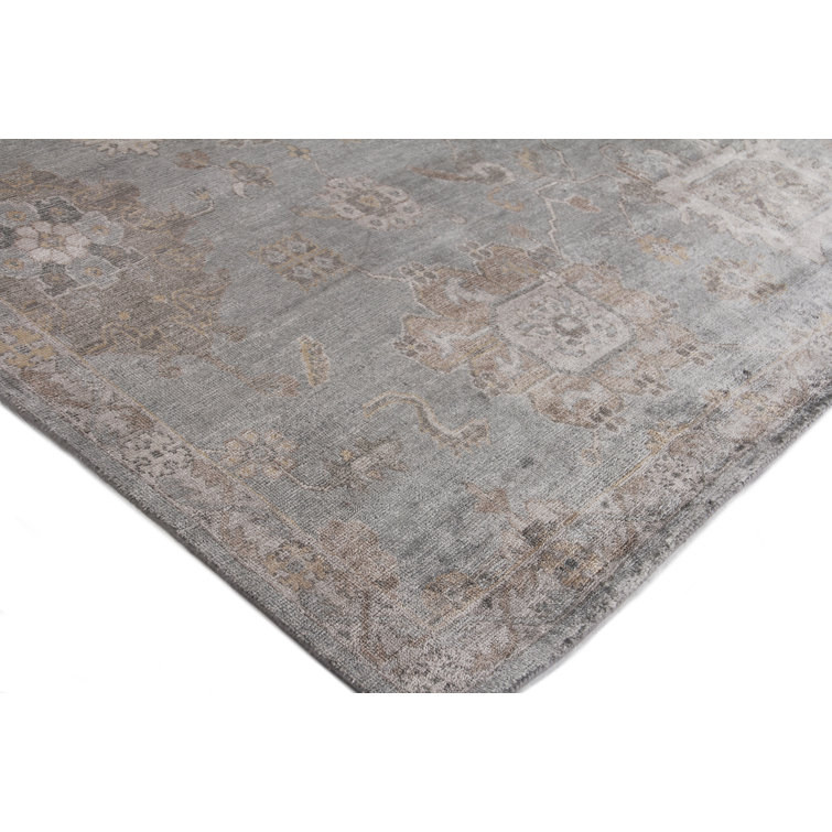 Hand-Knotted Blue and Gray 10' x 14' Viscose Area Rug