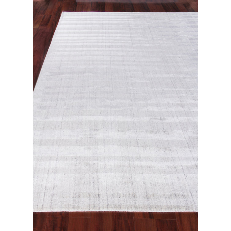 Ivory and Gray Striped Wool Silk 6' x 9' Rug