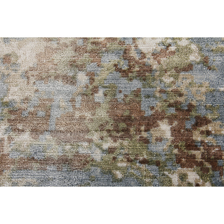 Handmade Brown/Ivory Abstract Viscose Rectangular Rug 8' x 10'