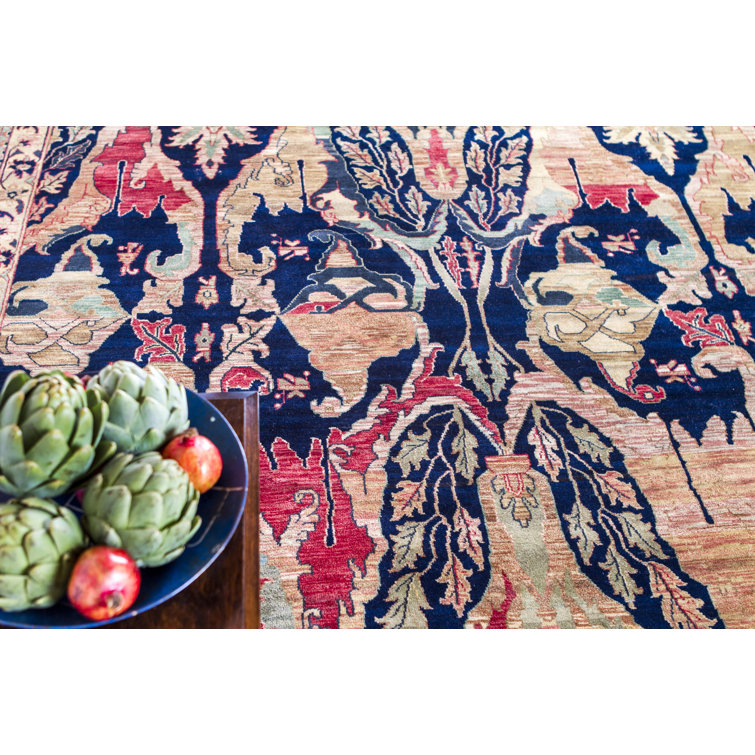 Hand-Knotted Blue Floral Wool 8' x 10' Area Rug