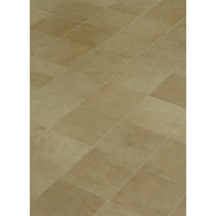 Beige Cowhide Hand Stitched Rectangular Area Rug