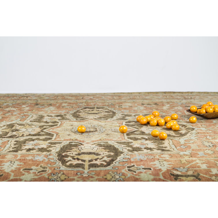 Hand-Knotted Blue and Rust Wool Geometric 9' x 12' Rug