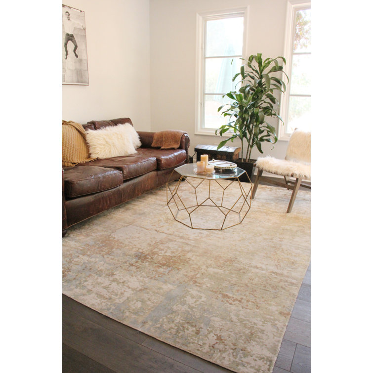 Handmade Brown/Ivory Abstract Viscose Rectangular Rug 8' x 10'