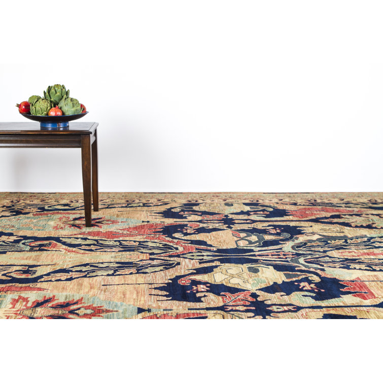 Hand-Knotted Blue Floral Wool 8' x 10' Area Rug