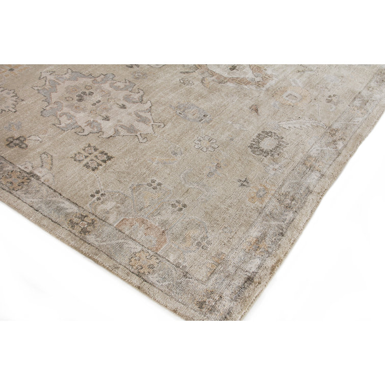 Beige and Brown Hand-Knotted Viscose Cotton 9' x 12' Rug