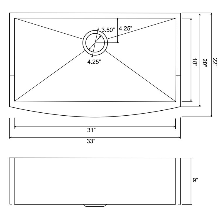 33" Brushed Stainless Steel Farmhouse Apron Kitchen Sink with Accessories