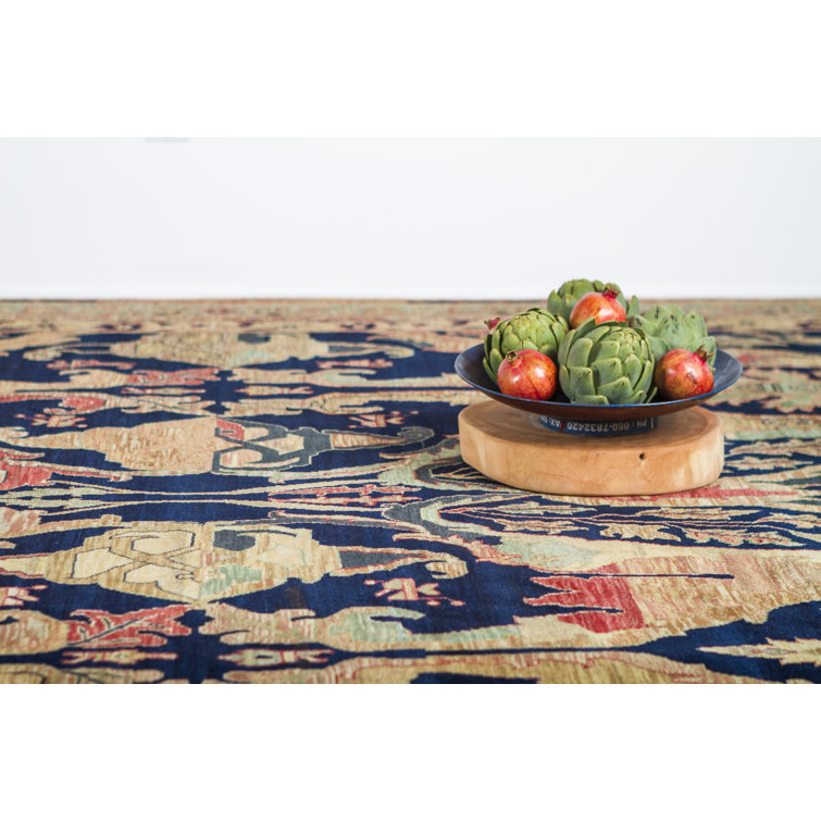 Hand-Knotted Blue Floral Wool 8' x 10' Area Rug