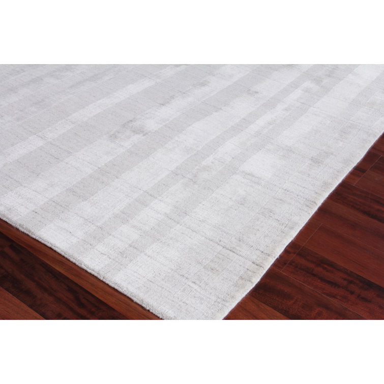Ivory and Gray Striped Wool Silk 6' x 9' Rug