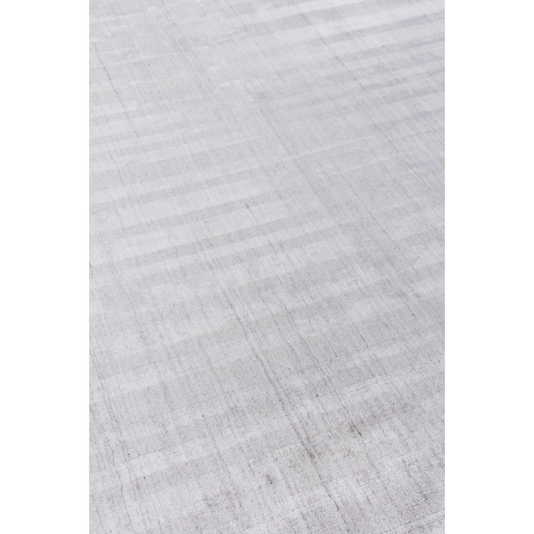 Ivory and Gray Striped Wool Silk 6' x 9' Rug