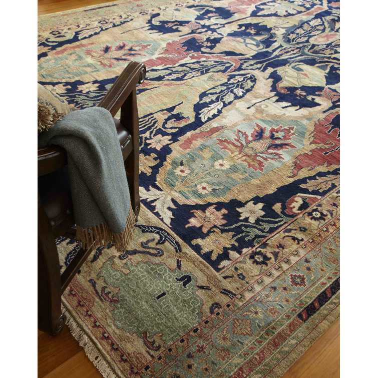 Hand-Knotted Blue Floral Wool 8' x 10' Area Rug