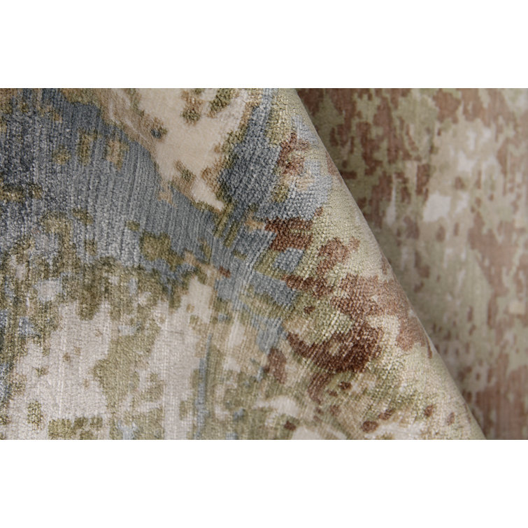 Handmade Brown/Ivory Abstract Viscose Rectangular Rug 8' x 10'