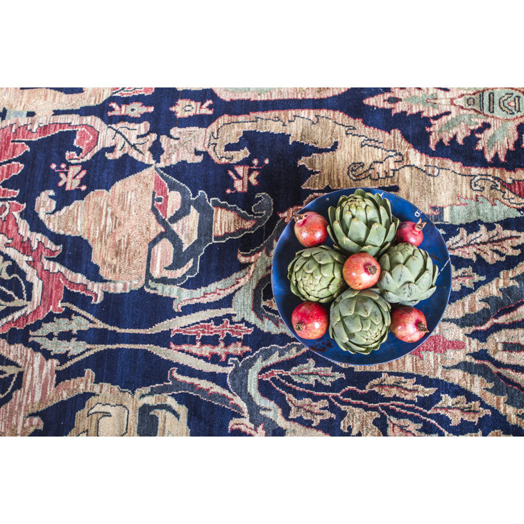 Hand-Knotted Blue Floral Wool 8' x 10' Area Rug