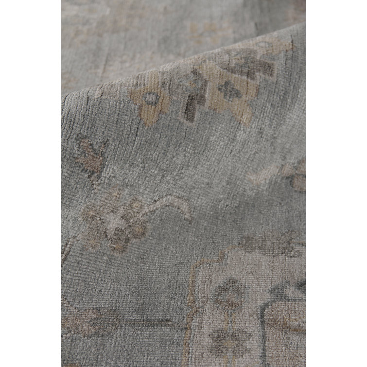 Hand-Knotted Blue and Gray 10' x 14' Viscose Area Rug
