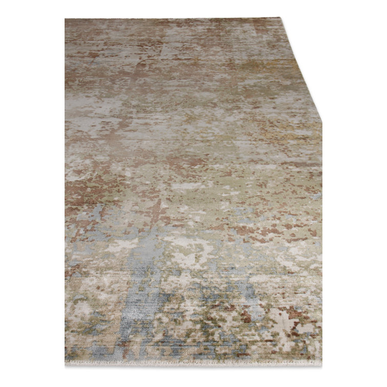 Handmade Brown/Ivory Abstract Viscose Rectangular Rug 8' x 10'