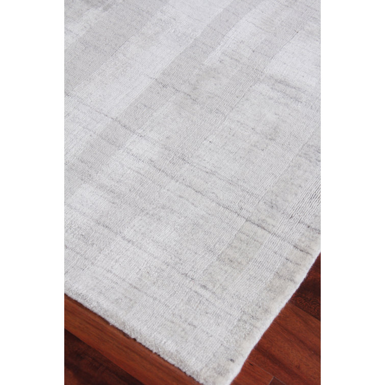Ivory and Gray Striped Wool Silk 6' x 9' Rug