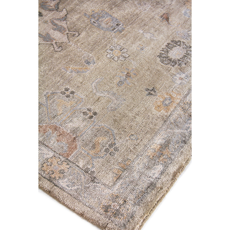 Beige and Brown Hand-Knotted Viscose Cotton 9' x 12' Rug