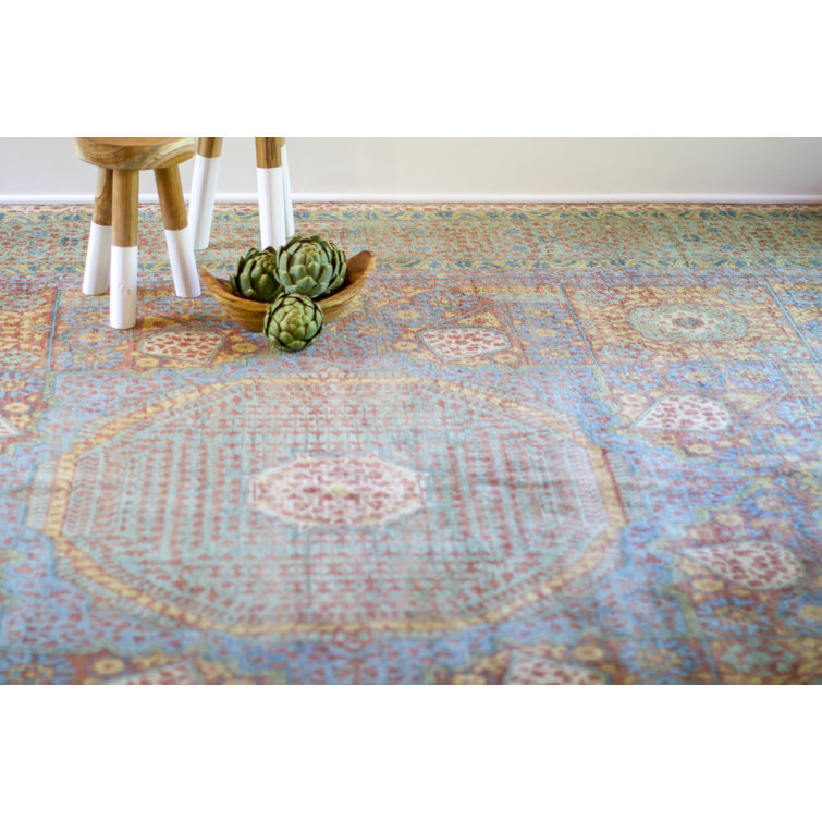 Hand-Knotted Green and Rust Wool 8' x 10' Area Rug
