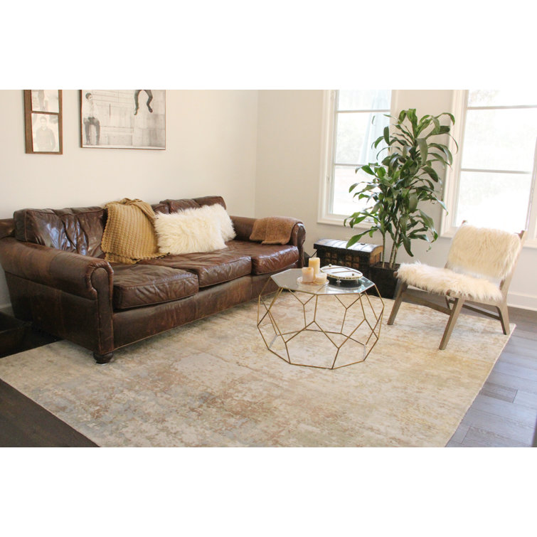 Handmade Brown/Ivory Abstract Viscose Rectangular Rug 8' x 10'