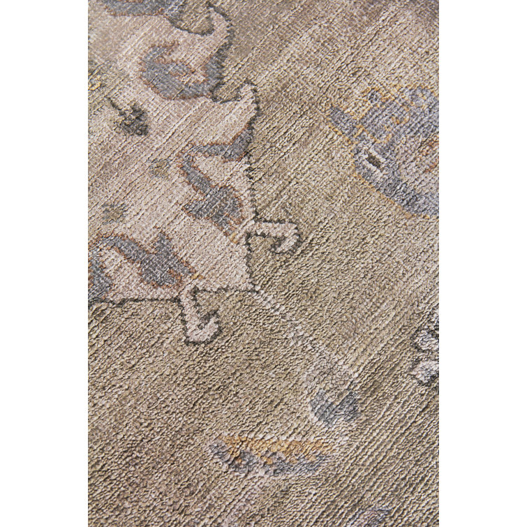 Beige and Brown Hand-Knotted Viscose Cotton 9' x 12' Rug
