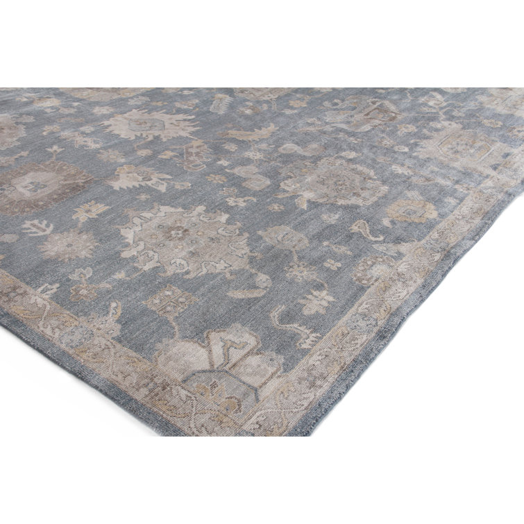 Medium Blue Hand-Knotted Viscose and Cotton 8' x 10' Area Rug