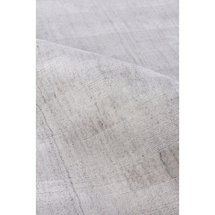 Ivory and Gray Striped Wool Silk 6' x 9' Rug