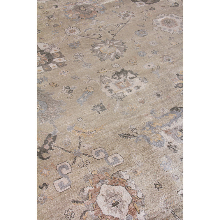 Beige and Brown Hand-Knotted Viscose Cotton 9' x 12' Rug