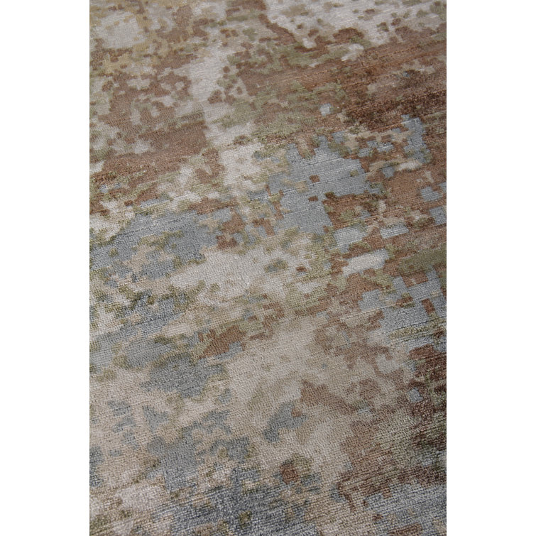 Handmade Brown/Ivory Abstract Viscose Rectangular Rug 8' x 10'