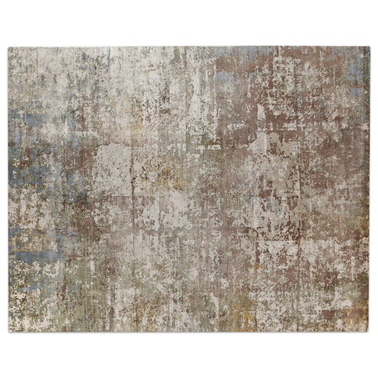 Handmade Brown/Ivory Abstract Viscose Rectangular Rug 8' x 10'